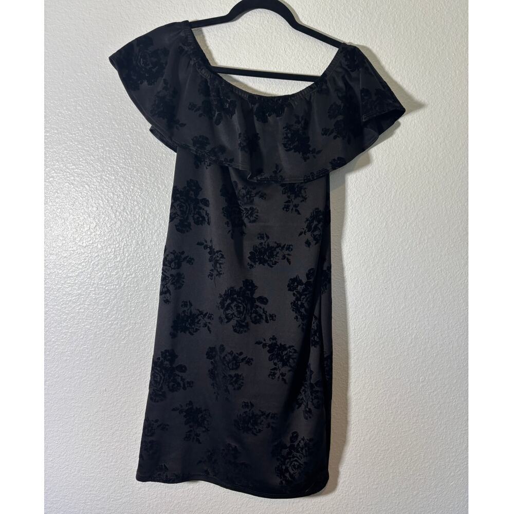 Vintage Y2K French Atmosphere Jrs XL Black Flocked Velvet Rose Flutter Overlay